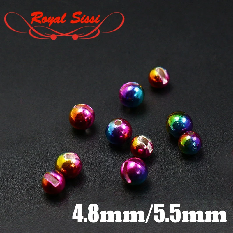 

Hot 20pcs/pack 4.8&5.5mm assorted Slotted Tungsten beads rainbow color round heavy head beads fly tying big metal beads jig head