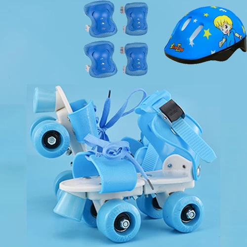 1 пара детские роликовые коньки на парных колесах, обувь для детей, набор оборудования для катания на коньках, 4 колеса роликов, крытый, Quad, параллельные, регулируемые Patines - Цвет: blue