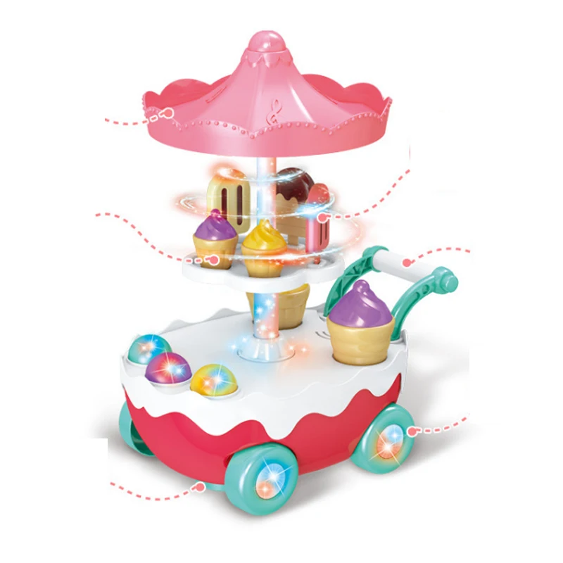 

New Pink 1Set Mini Candy Cart Small Ice Cream Shop Supermarket Children 's Toys kitchen Cart Menina Baby Toys Gift