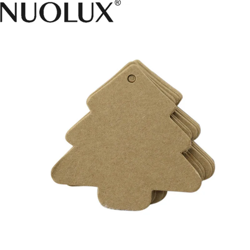 

100pcs Christmas Tree Shape Label Kraft Paper Vintage Hang Blank Name Card Tag Price Tags Wedding Party Gift Tags