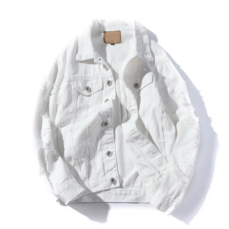 Frayed Hole Jeans Jacket Men Slim Fit Pink Bomber Jacket Mens Hip Pop Streetwear Jacket Men Button Spring Autumn