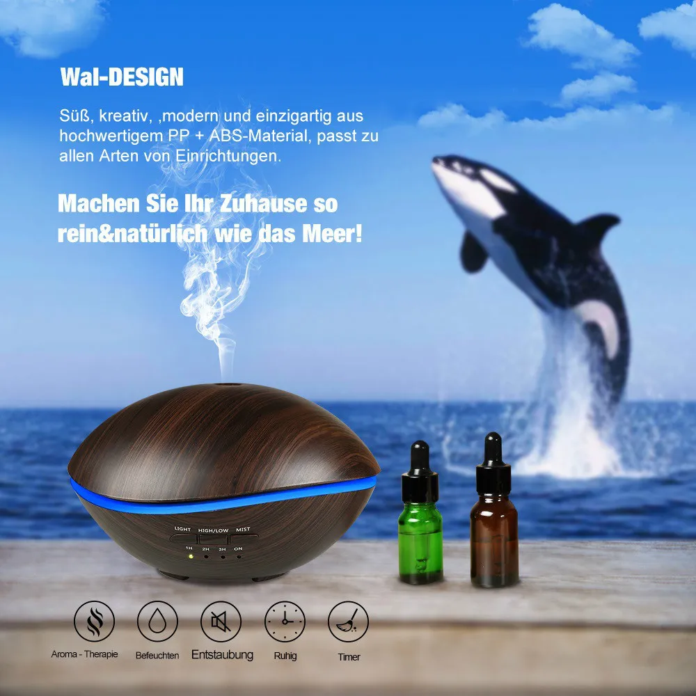 

500ML Wood Grain Essential Oil Diffuser Ultrasonic Aromatherapy Air Humidifier Mist Maker with 7Color Night for Home Office