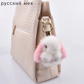 

mini fur rabbits girl keychains real mink 8cm bunny keychain fur key chains bags bunnies Trinket pompon fur hare phone penda