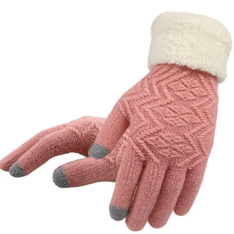 Женская мода трикотажные Сенсорный экран зимняя рукавица Для женщин шерсти кашемировая одежда с утеплением, теплые перчатки мужские перчатки без пальцев для C1