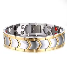 Pendientes Caballeros Bicolor Doble Fila Magnética Salud Pulseras Energía Pulsera para Hombres Joyería de Acero Inoxidable de 8 pulgadas