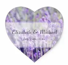 1.5inch Lavender Flowers Wedding Favor Label Heart Sticker