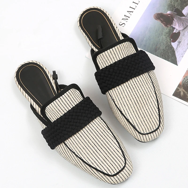 

Ladies Mules Shoes Women Slippers Summer Soft Breathable Cloth Gingham Flat Slippers Women Shoes Outdoor Slides zapatos de mujer