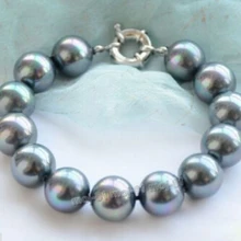 12 мм павлин черный Южная Морская раковина жемчужные круглые бусины браслеты 7,5"