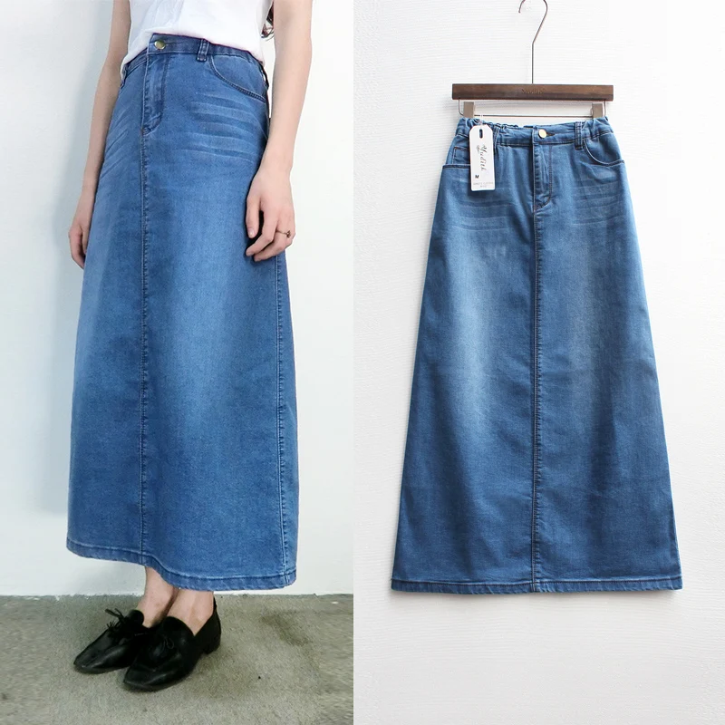 2017 Summer autumn High Waist Denim Skirts Mid Calf Women Long Skirts
