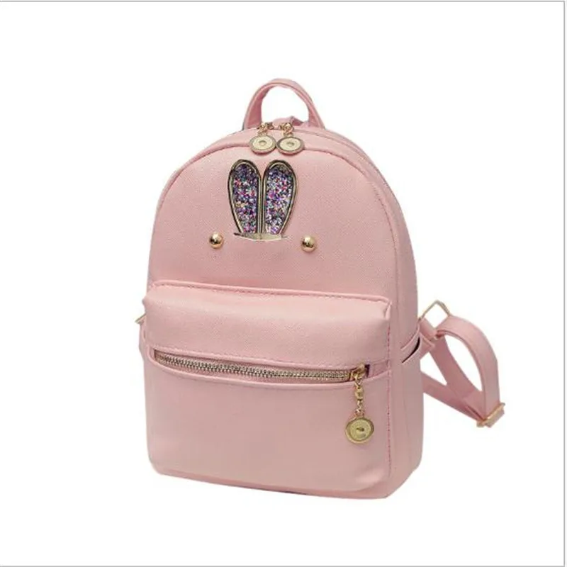 

women backpack new rabbit ears  fashion casual PU ladies backpacks candy color Korea school style solid student mini backpack
