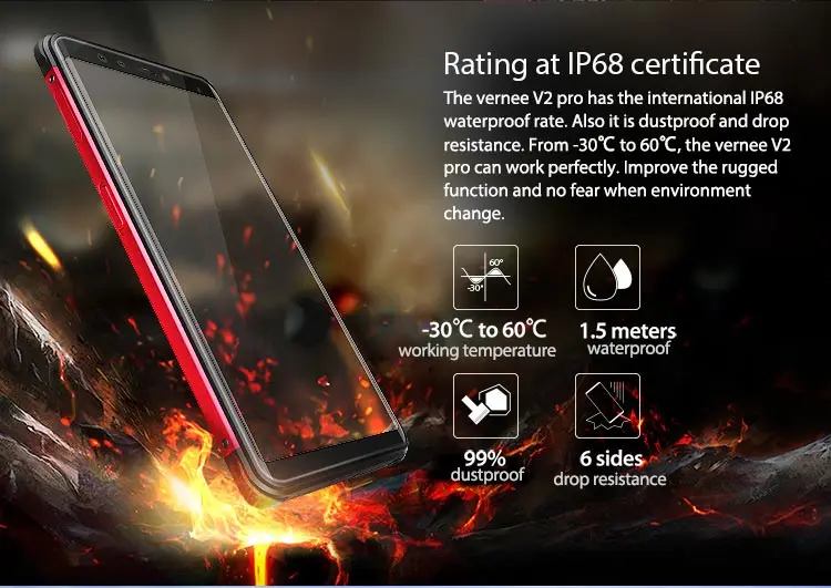 VERNEE V2 PRO 6GB RAM 64GB Helio P23 MTK6763 2.0GHz Octa Core 5.99 Inch IPS Corning Gorilla Glass FHD+ Full Screen Quad Camera IP68 Waterproof Android 8.1 4G LTE Smartphone