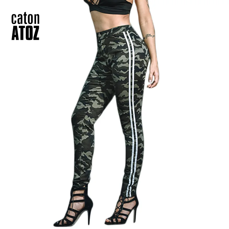 

catonATOZ 2190 High Waist Camo Jeans New Ladies Autumn Winter Side Stripes Camouflage Skinny Jeans For Women