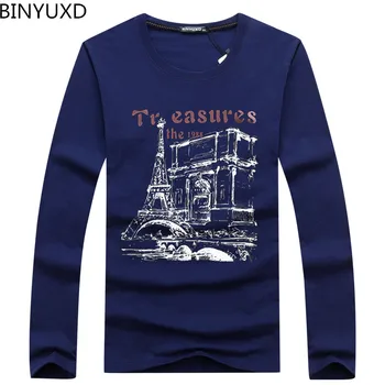 

BINYUXD Hot sale New Pure Cotton Fashion Brand Designer Casual Long Sleeve Print T-shirt High-quality Men T-shirt