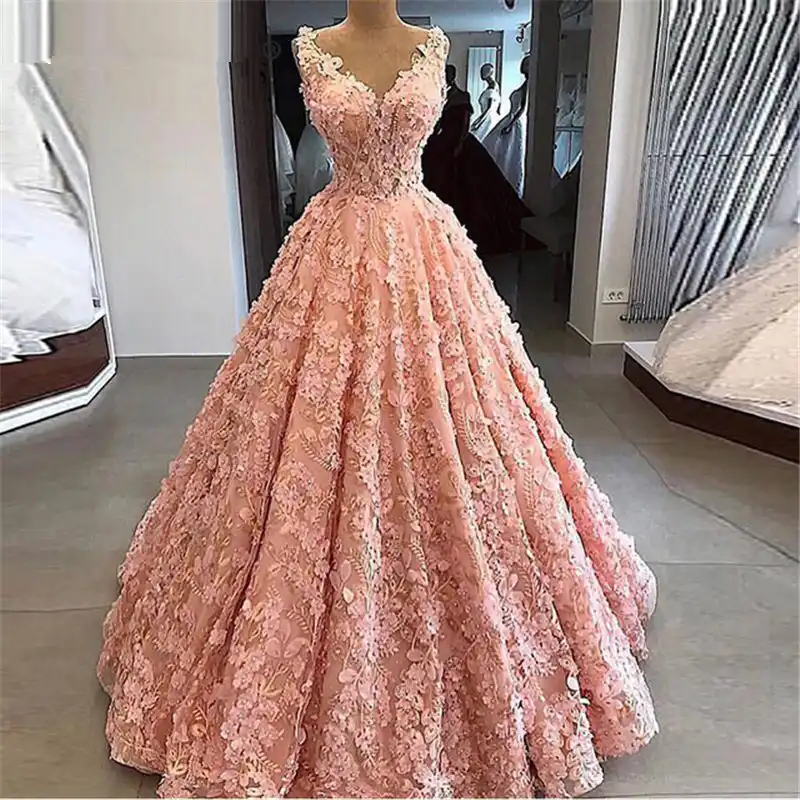 peach lace wedding dress