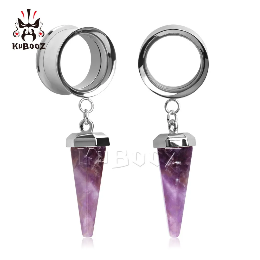 Kubooz piercing stainless steel ear gauges piercing body jewelry dangle stone ear tunnels double flared plugs expander