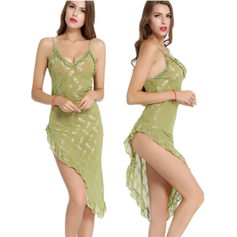 Ночные рубашки женские кружевные зеленые асимметричные платья с глубоким v-образным вырезом сексуальные женские ночные рубашки для сна и отдыха