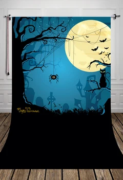 

Hollaween photo backgrounds for studio kids printed with giant moon and dark night Art fabric backdrops D-6904