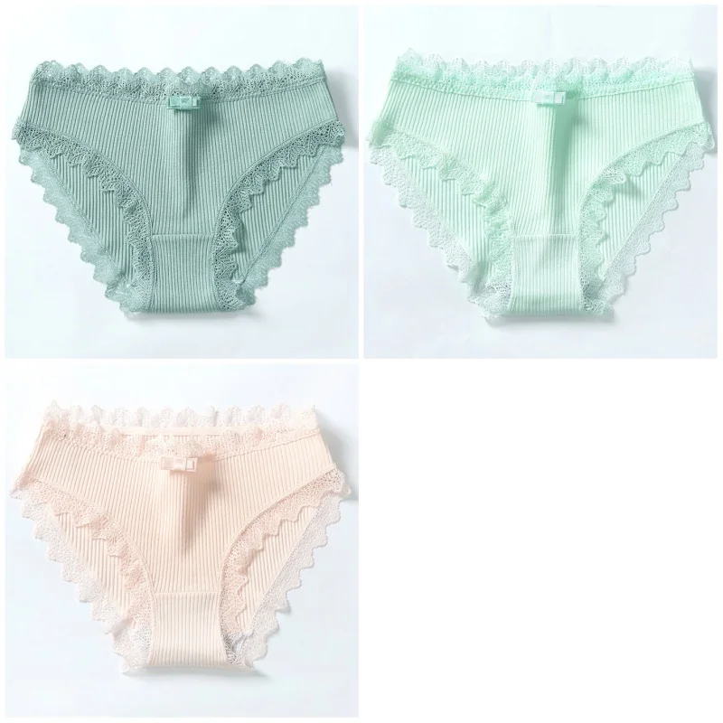Green pink Litgreen 3 шт., трусы для женщин, хлопковое кружевное сексуальное нижнее белье, женское повседневное нижнее белье, трусы для девушек, мягкие женские трусы, интимное белье - Цвет: Green pink Litgreen