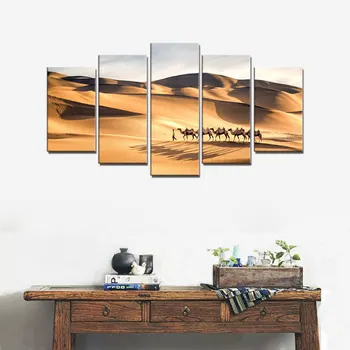 

The Silk Road Camel Walk in the Desert Landscape Picture for Bedroom Home Wall Decor Animal Artwork Wall Art Canvas Print Custom