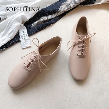 

SOPHITINA Casual Lace-Up Woman Flats Spring Autumn Outside Round Toe Shoes Fashion Solid Narrow Band Low Heel Ladies Flats MO228