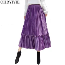 OHRYIYIE 7 цветов Длинные плиссированные юбки с высокой талией женские осенние зимние Модные Винтажные универсальные бархатные юбки женские макси юбки