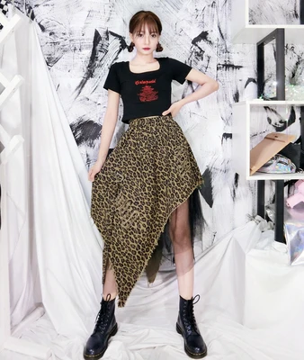 Камуфляжная джинсовая женская юбка, летняя мода, сетчатая Асимметричная джинсовая юбка с высокой талией, женская уличная длинная юбка - Цвет: Leopard