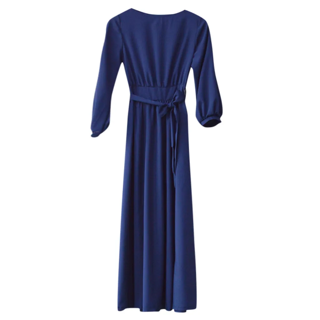 JAYCOSIN весеннее летнее женское длинное платье с круглым вырезом в богемном стиле, облегающее винтажное Повседневное платье с рукавом-фонариком и рукавом три четверти - Цвет: Тёмно-синий