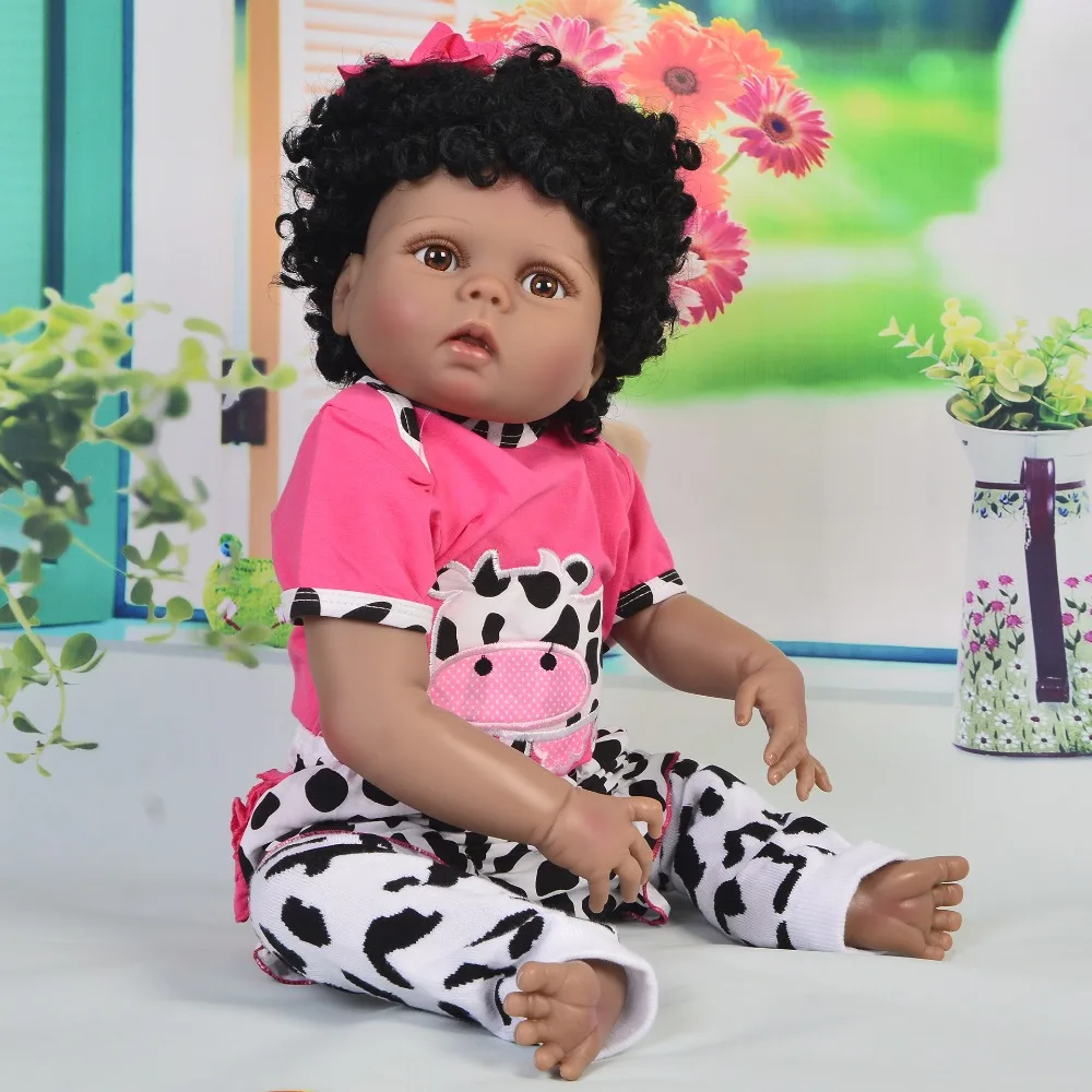 23'' 57 cm Lifelike Reborn Baby Doll Full Body Silicone Realistic Princess Black Skin Girl Doll Baby Toy For KId Christmas Gift