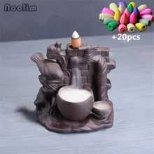 Фиолетовый глина маленькая птица бак для воды курильница для благовоний горелка домашний декор ремесла орнамент ладан держатель+ 20 шт. конусы