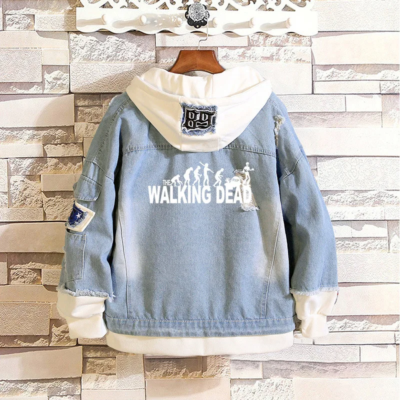 

Walking Dead Wings Fake 2 Pieces Casual Jacket Cosplay Denim Jacket Autumn Hooded Sweatshirt Unisex Outwear Coat