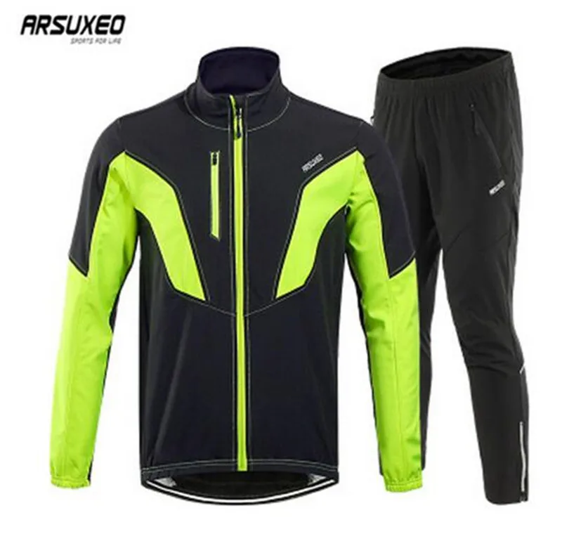 ARSUXEO يندبروف للماء الدراجات الدراجات سترة الشتاء الحرارية الاحماء الصوف MTB سترة دراجة الرياضة معطف فستان أطفال مع سروال داخلي