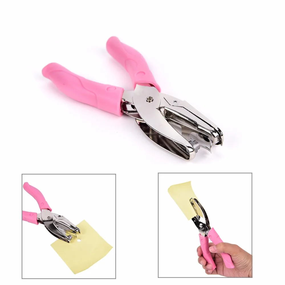 Notebook Puncher Hand Tool with Pink Grip Hand held Circle hole puncher