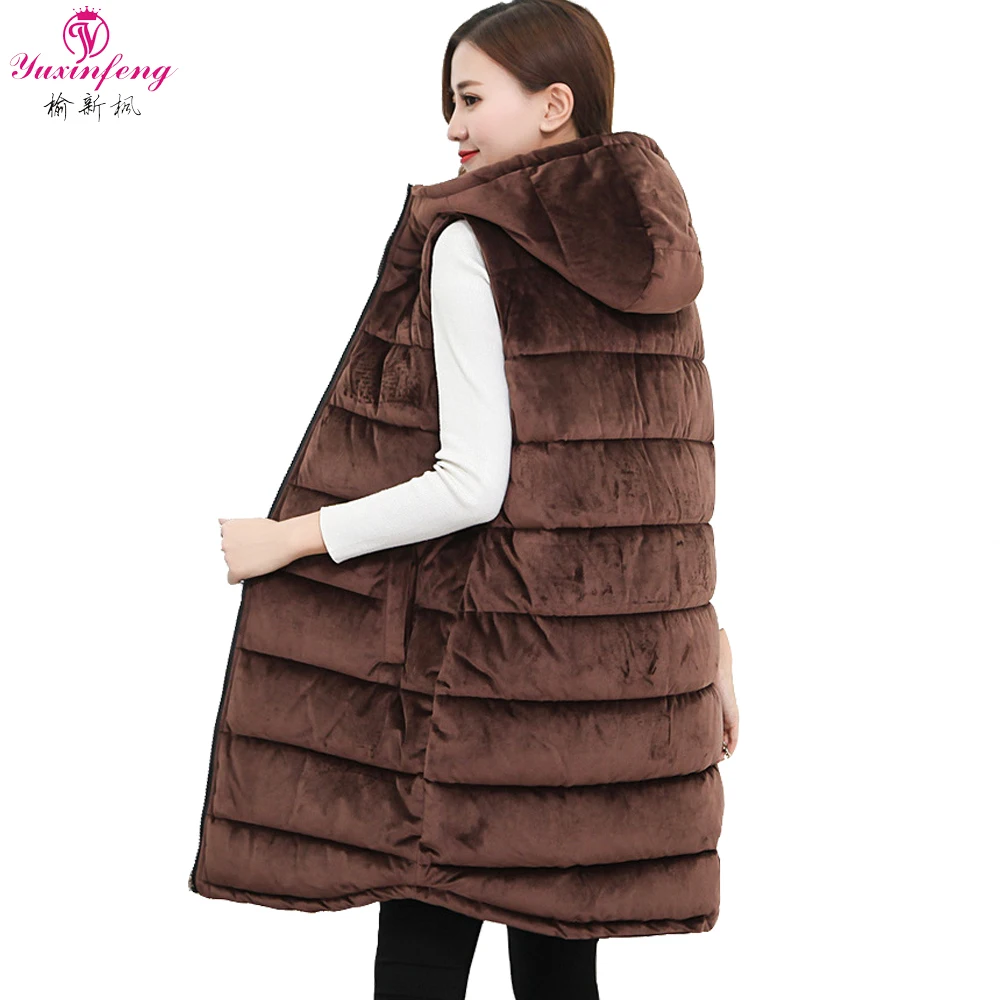 Yuxinfeng Thicken 4XL Velvet Parka Vest Women Long Hooded Vest Jacket