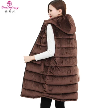 

Yuxinfeng Thicken 4XL Velvet Parka Vest Women Long Hooded Vest Jacket Zipper Female Vests For Ladies Big Size Winter Outwear