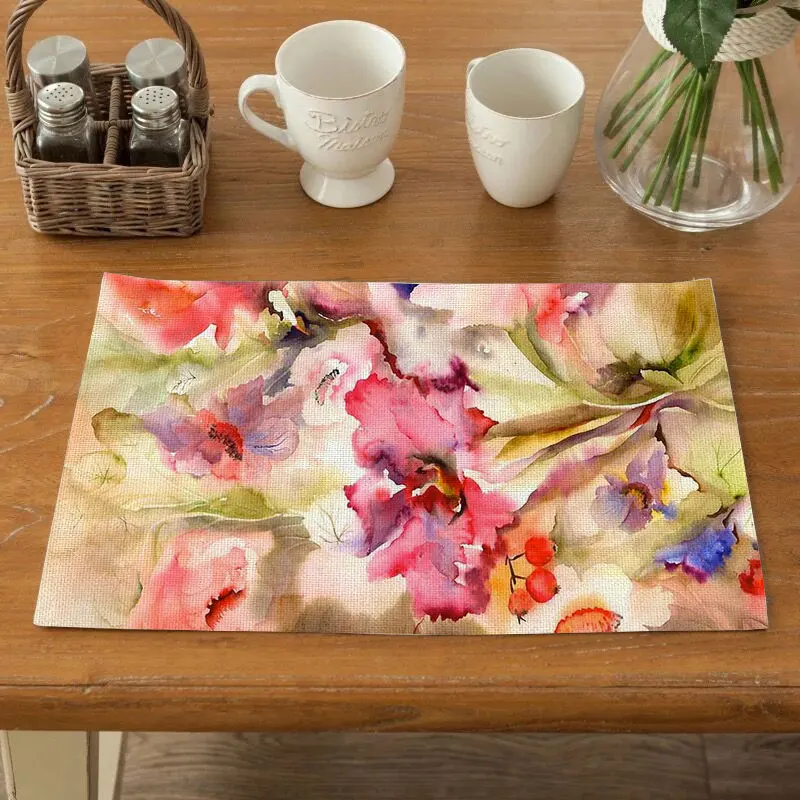 

Soft Mat Flower Printing Dinner Table Placemat Waterproof Non-Slip Heat Resistant Placemats for Table Bowl Pad Table Mats
