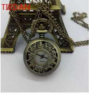 

Vintage In march the flower Hollow out bronze Fashion quartz pendant gift Pocket watches necklace