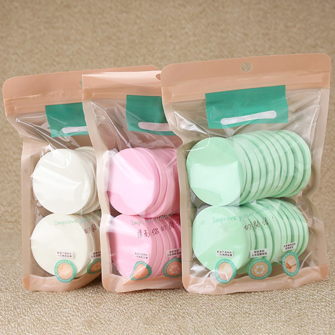 

Beauty White Pink Green 20pcs/Bag Round Makeup Sponge Dry&Wet Dual-Use Cosmetic Puff Facial Foundation Powder Smooth Flawless