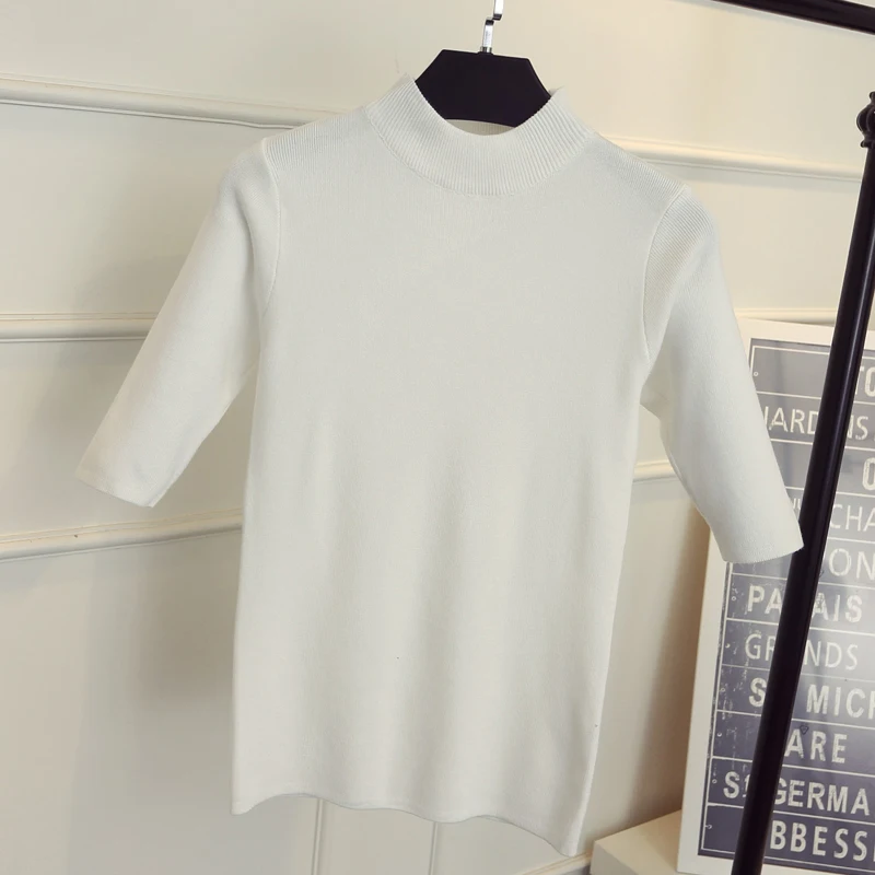 Новая весна корейский Половина Рубашка с рукавами, эластичный тонкий свитер пять свитер с длинными рукавами для девочек