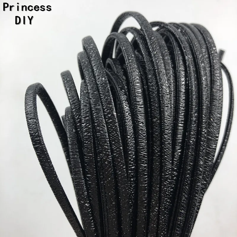 

5M/Lot Jewelry Making Findings Black 5mm Cord Leather Flat Lined PU Rope Strip DIY Bracelet Necklace Choker Hair Craft Material
