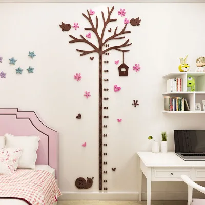Акриловая 3D Наклейка на стену, фоторамка, дерево, 3d Наклейка на стену, детская комната, мультяшная Детская Наклейка на стену, для спальни - Цвет: A Pink-coffee