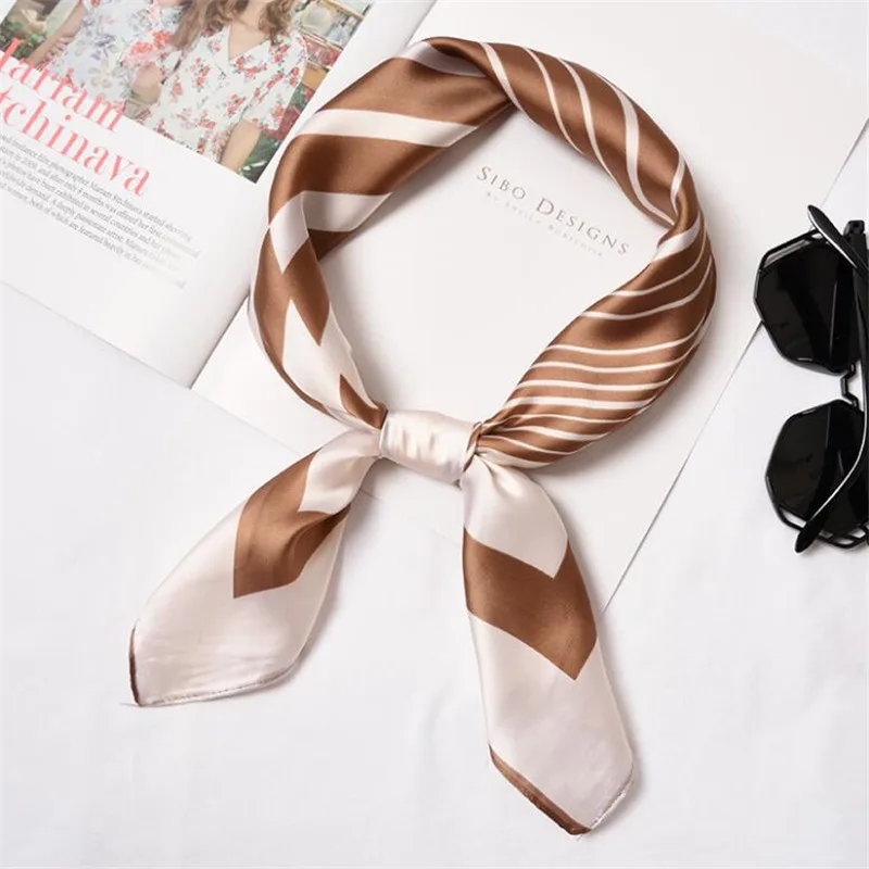 2019 New Women Scarf Silk Wrap Elegant Heart Floral Print Dot Patchwork Head Neck Hair Tie Band Neckerchief Square Scarves