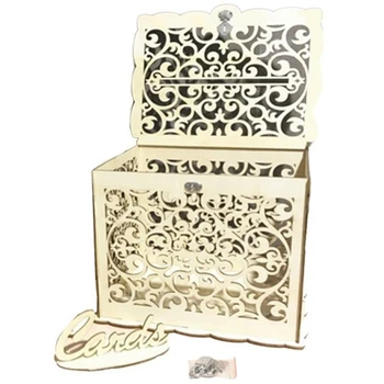 

Creative Retro Hollowed Out Lock Diy Wooden Wedding Sign In Box Wedding Decoration Greeting Card Cosmetic Jewelry Storage Box