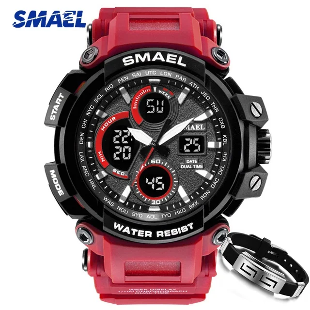 Камуфляж ArmyGreen мужские военные часы SMAEL бренд светодиодный цифровой аналоговый кварцевые наручные часы мужские S Shock спортивные наручные часы - Цвет: Red Watch