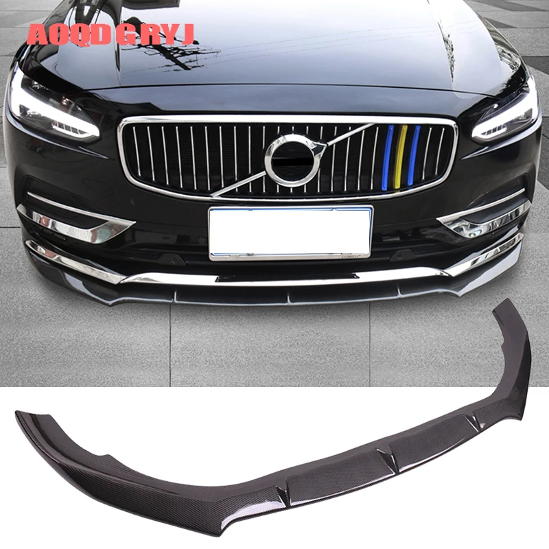 Car Styling 1pcs For volvo S90 2017-2019 Carbon fiber texture Front Bumper spoiler Lip Protection Cover Trim Car Styling 1pcs For volvo S90 2017-2019 Carbon fiber texture Front Bumper spoiler Lip Protection Cover Trim