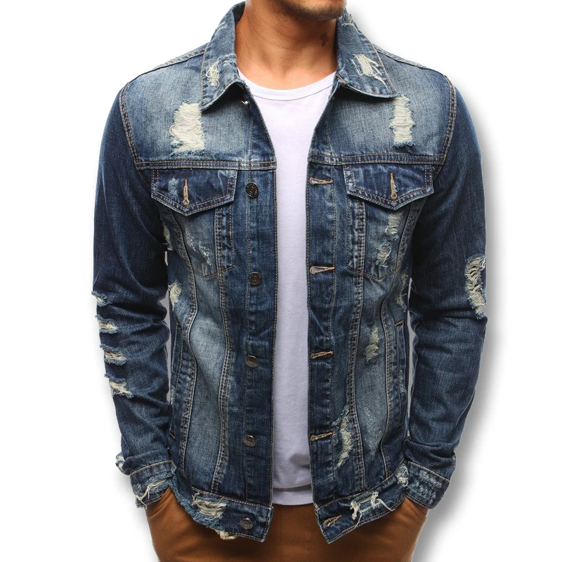 2018 Men Denim Jeans Ripped Hole Jackets Coats Jaqueta Masculina Male
