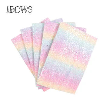 

IBOWS 22*30CM Glitter Synthetic Leather Fabric Gradient Rainbow Chunky Glitter Fabric Wedding Decoration DIY Hairbows Materials