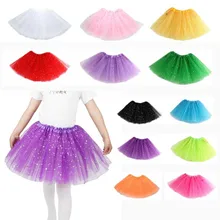 Детская трехслойная плиссированная юбка-пачка для маленьких девочек однотонный Блестящий балетный костюм со звездами и блестками атласная мини-юбка