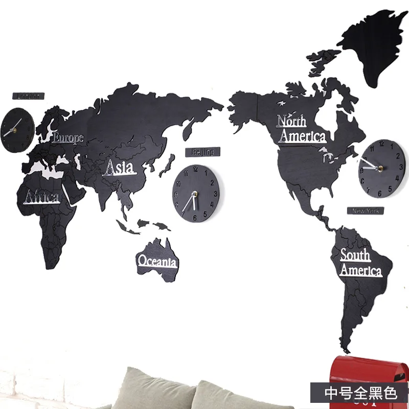Деревянные карты мира настенные часы креативные DIY гостиная 3D Декоративные Большие деревянные часы Современный европейский стиль немой relogio deparde - Цвет: 2