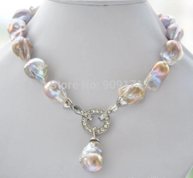 

Free Shipping>>Rare 18" 23mm lavender baroque keshi Reborn necklace pendant