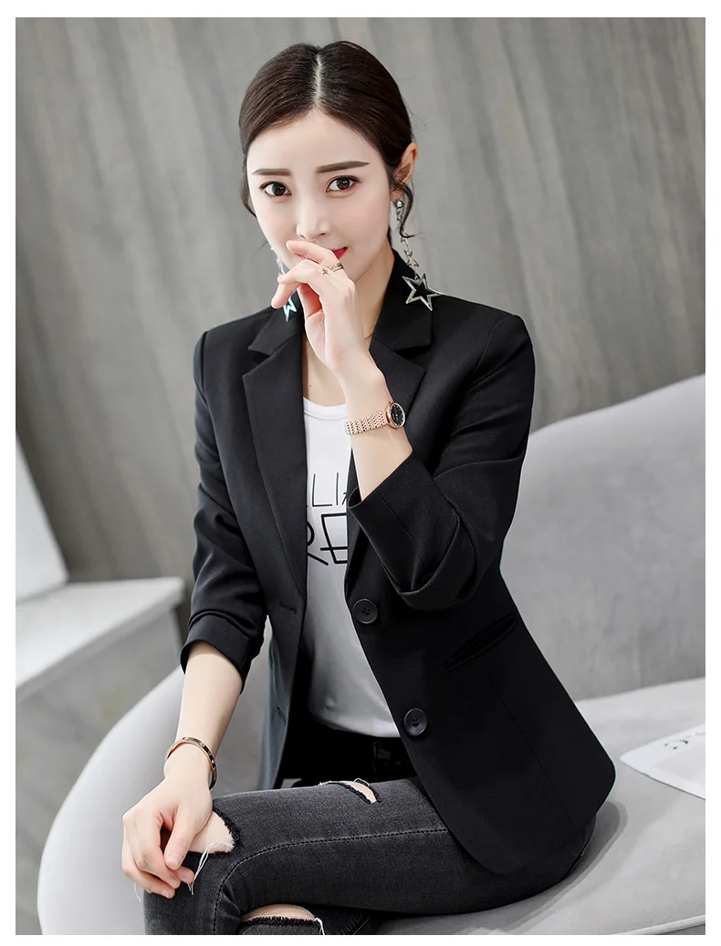 Женский блейзер тонкий офисный женский элегантный однобортный однотонный шикарный Блейзер Новая мода корейский Повседневный женский s